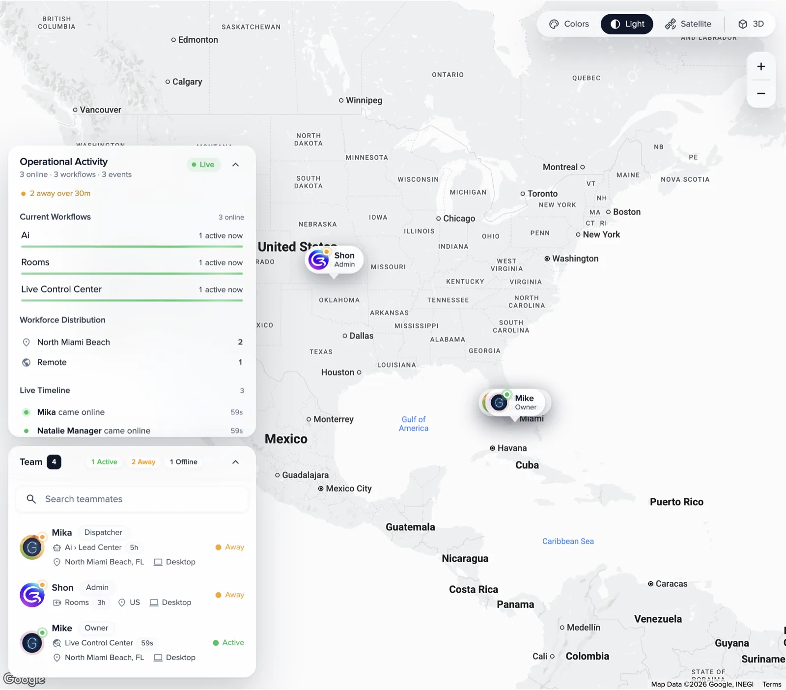 Genaya Control Center dashboard