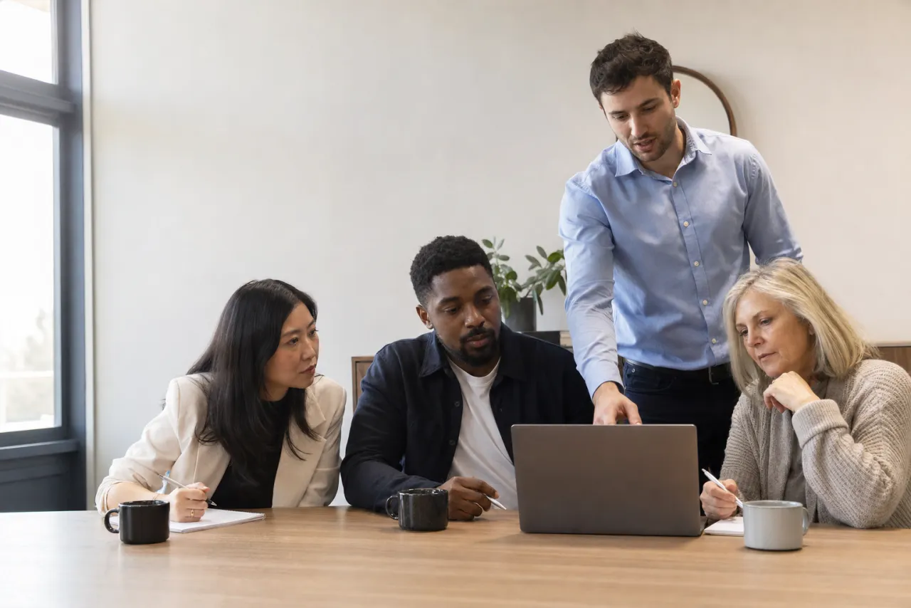 A customer success manager leading an onboarding session with a customer's team